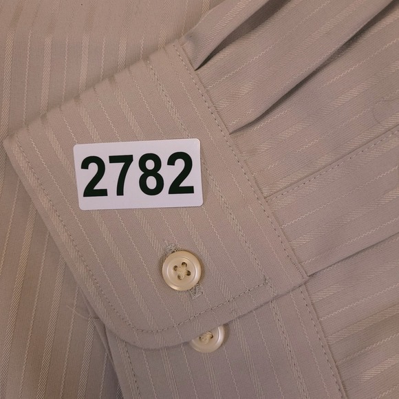 NWT Pronto Uomo Shirt Dress Shirt 18.5 36/37 Button Up Khaki Brown Tonal Stripe - Picture 16 of 16